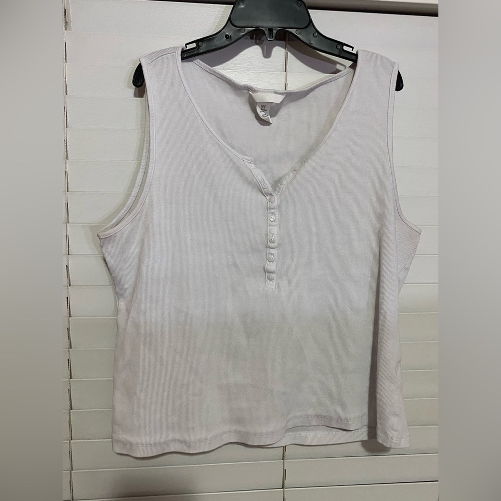 H&M White Half Button Tank Top